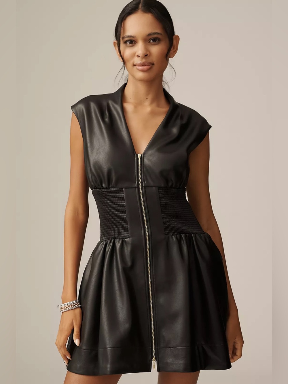 Anthropologie Tommie Faux Leather Front-Zip Mini Shirtdress Size Medium